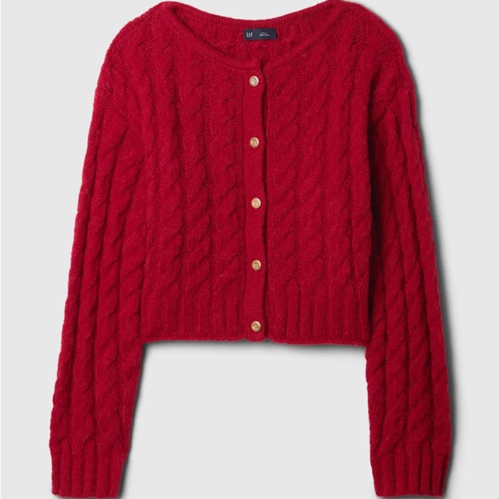 Cult Gaia x GAP Women's Cropped Cable Knit Sweater Cardigan in Sled Red